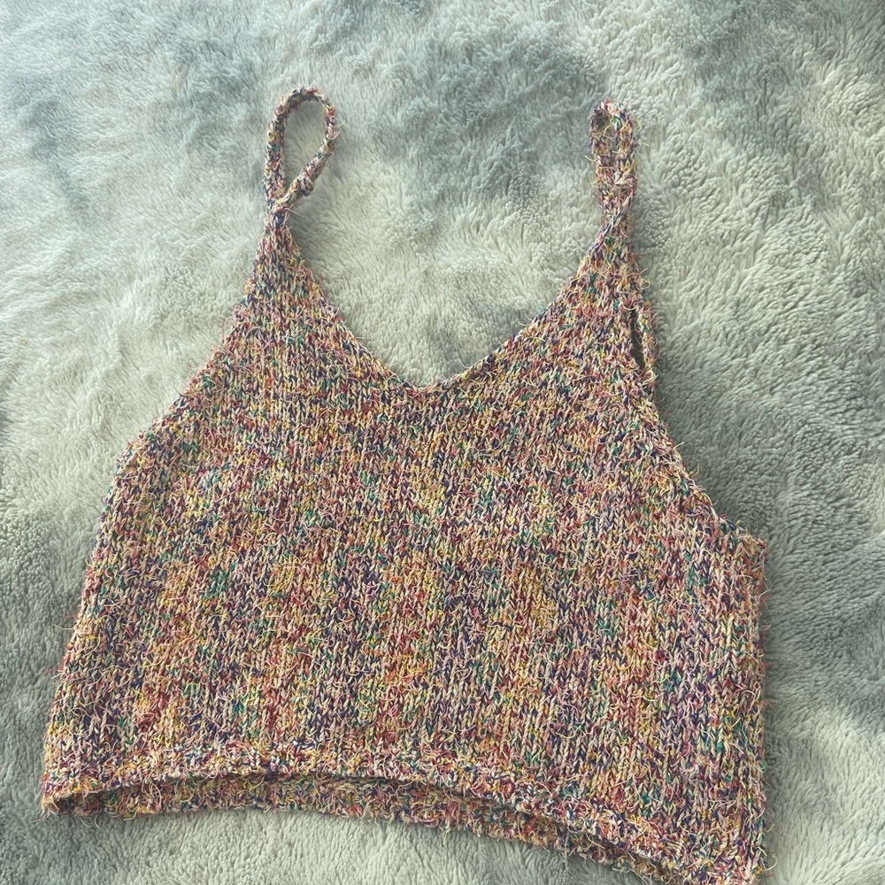Cute knit multicolor crop tank top